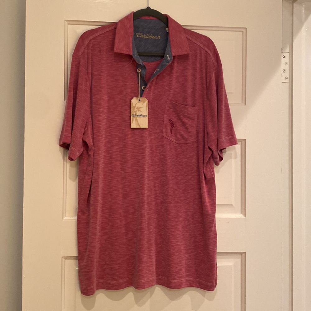 Men’s polo shirt. Caribbean brand. Short sleeve. Lavender tones.